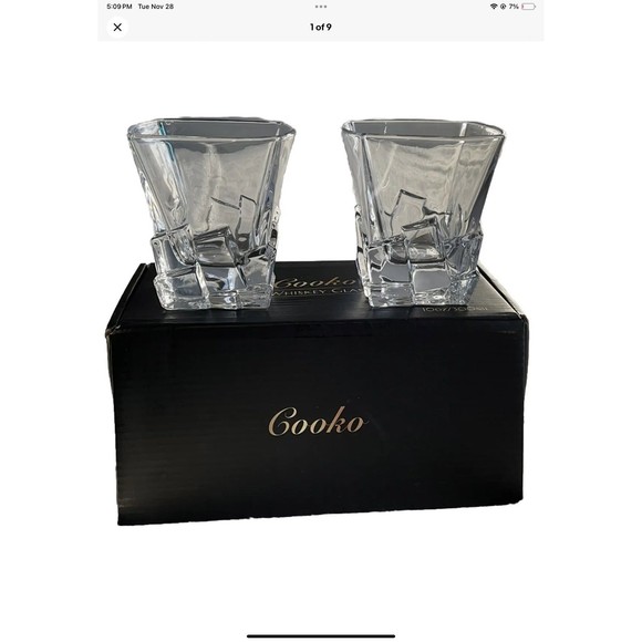 Cooko Crystal Iceberg Whiskey Glasses Bourbon/Scotch Tumblers Set of 2 New - Picture 1 of 9